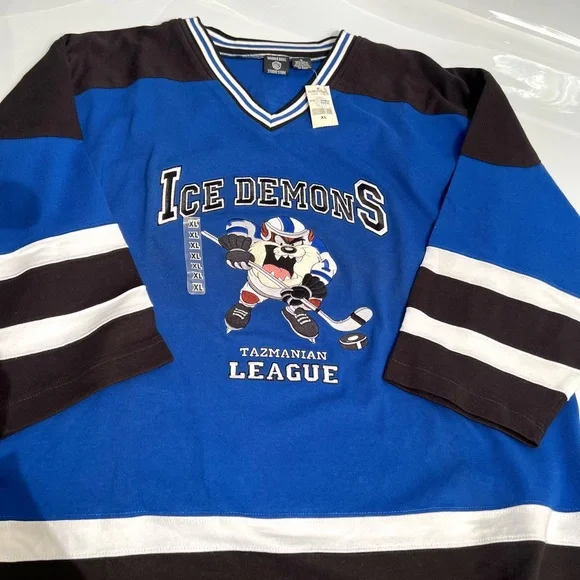 Vintage Warner Bros. Ice Demons Tazmanian League Hockey Jersey Mens XL